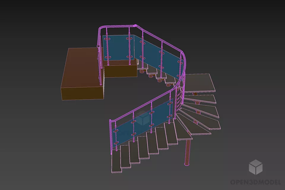 Home Stair With Glass Handrail 3d model 3