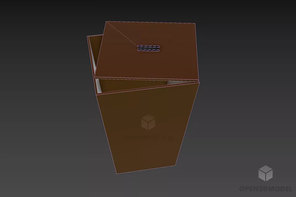 Wooden Trash Bin With Cap 3d model 2
