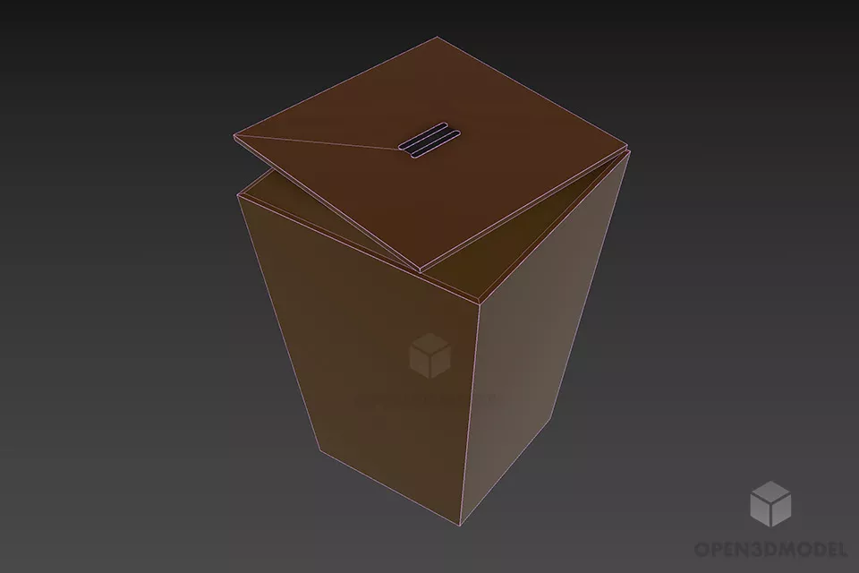 Wooden Trash Bin With Cap 3d model 3
