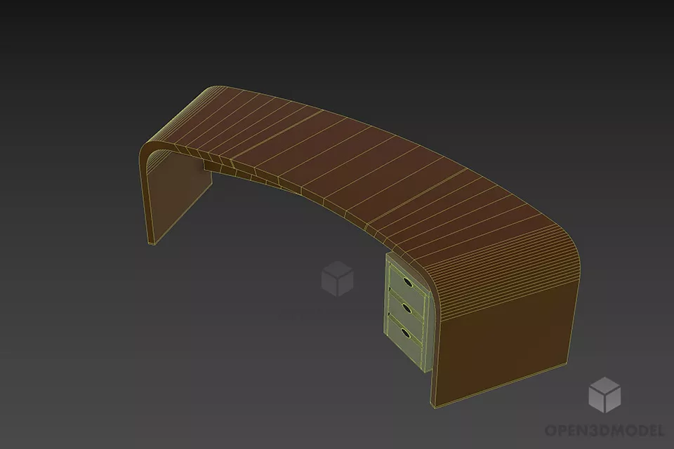 Curved Work Table With Under Cabinet 3d model 2