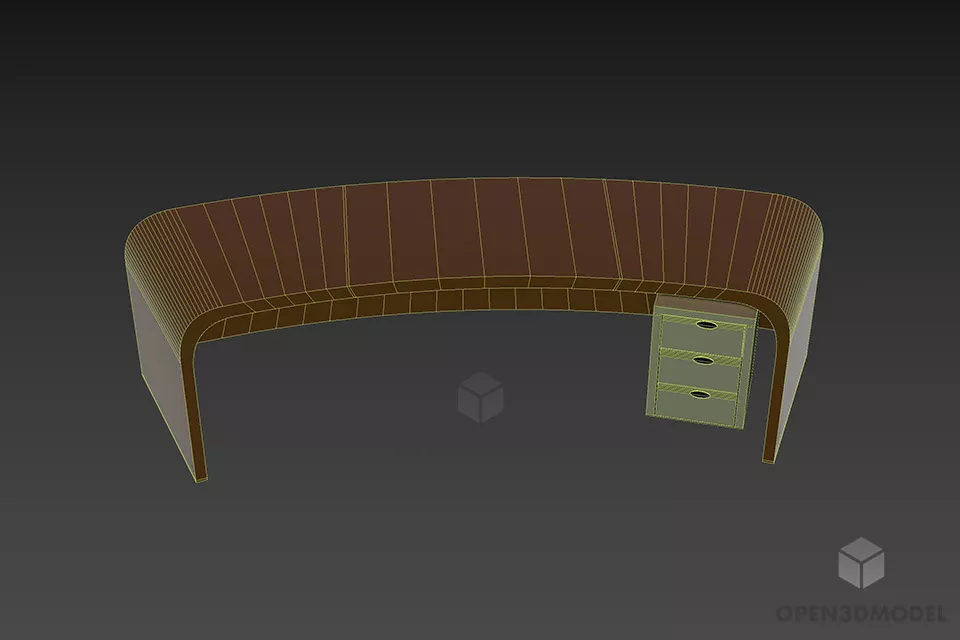 Curved Work Table With Under Cabinet 3d model 3