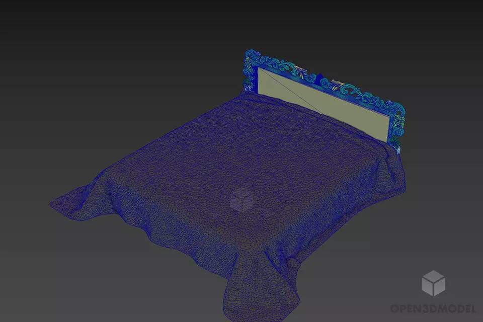 Carved Back Bed With Fabric Blanket 3d model 2