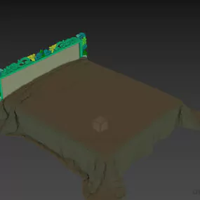 Carved Back Bed With Fabric Blanket 3d model