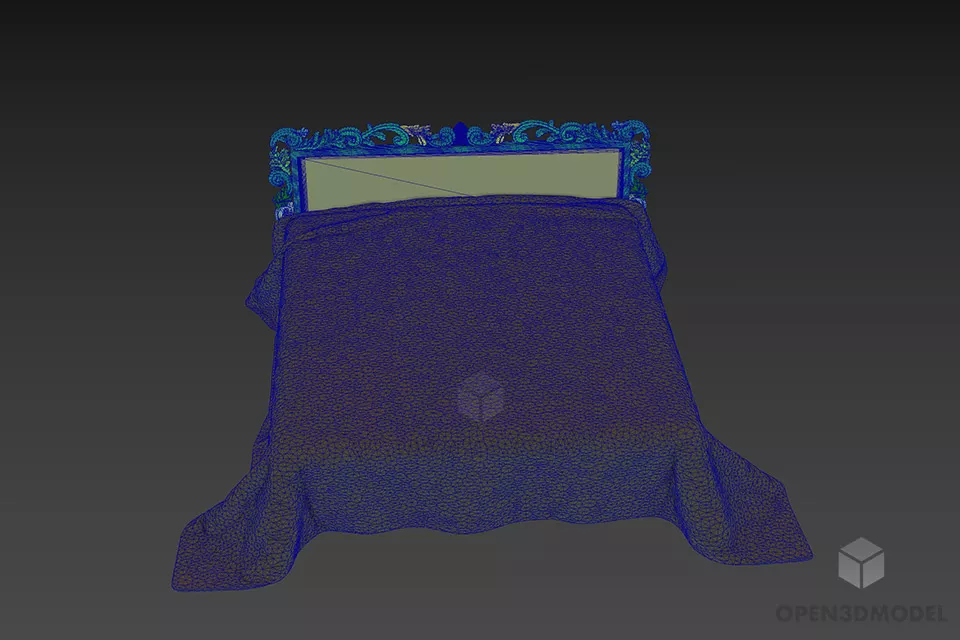 Carved Back Bed With Fabric Blanket 3d model 3