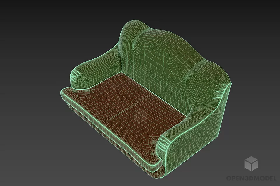 Curved Back Leather Sofa Vission 3d model 2