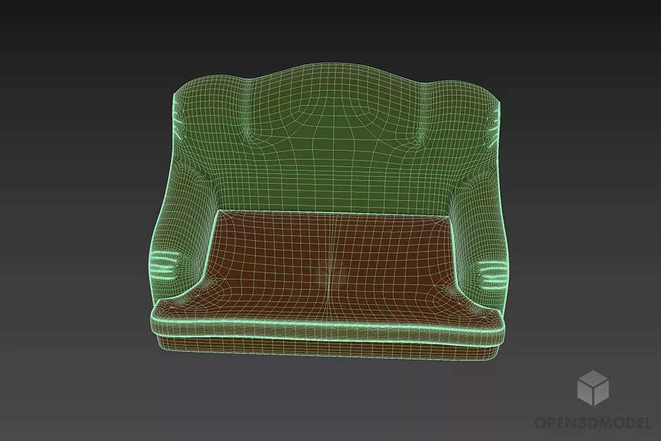 Curved Back Leather Sofa Vission 3d model 3