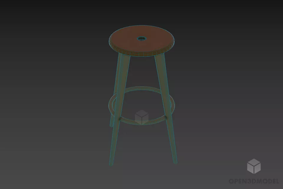 Metal Bar Chair With Circular Seat 3d model 2
