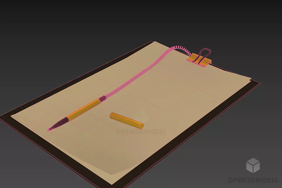 School Paper Note With Pen 3d model 2