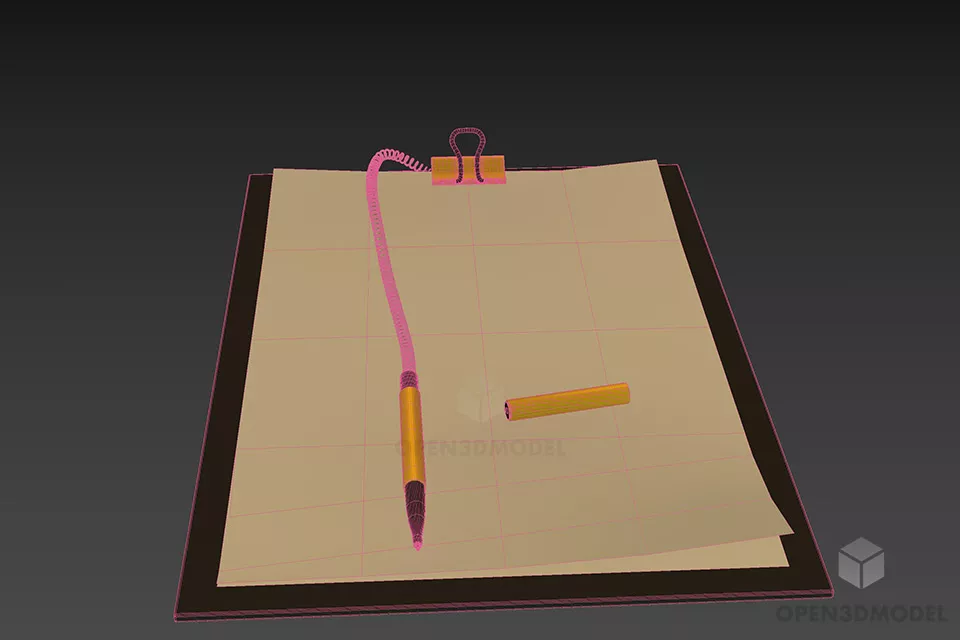 School Paper Note With Pen 3d model 3