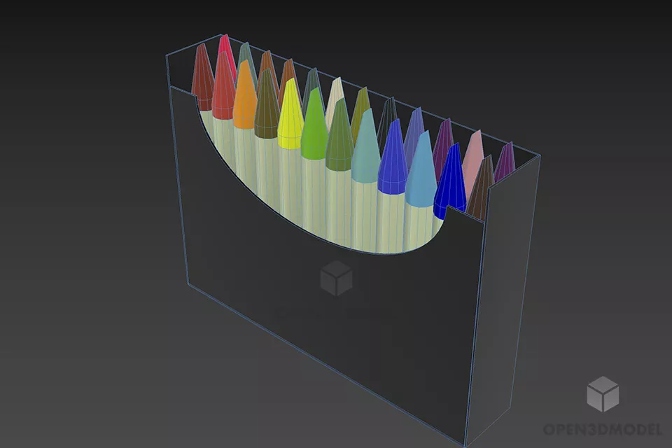School Accessories Stack Of Color Pencel 3d model 2