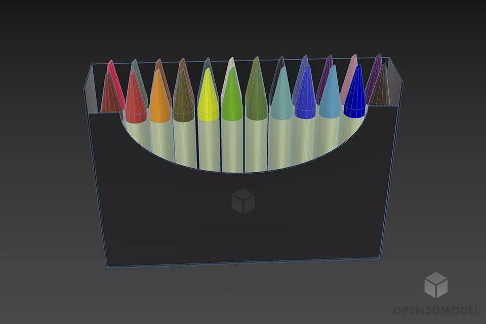 School Accessories Stack Of Color Pencel 3d model 3