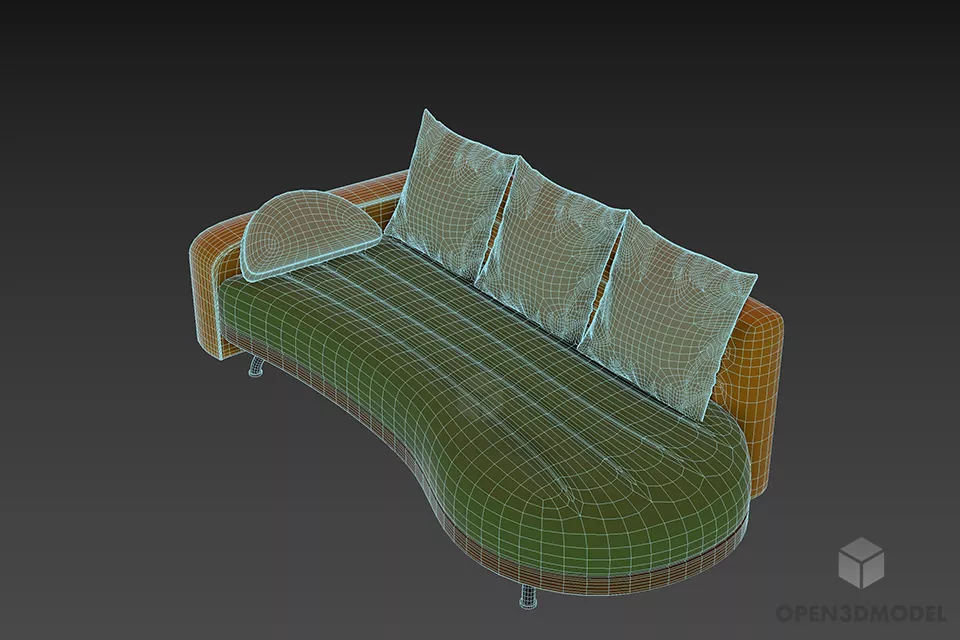 Curved Daybed Sofa Louge Praga 3d model 2