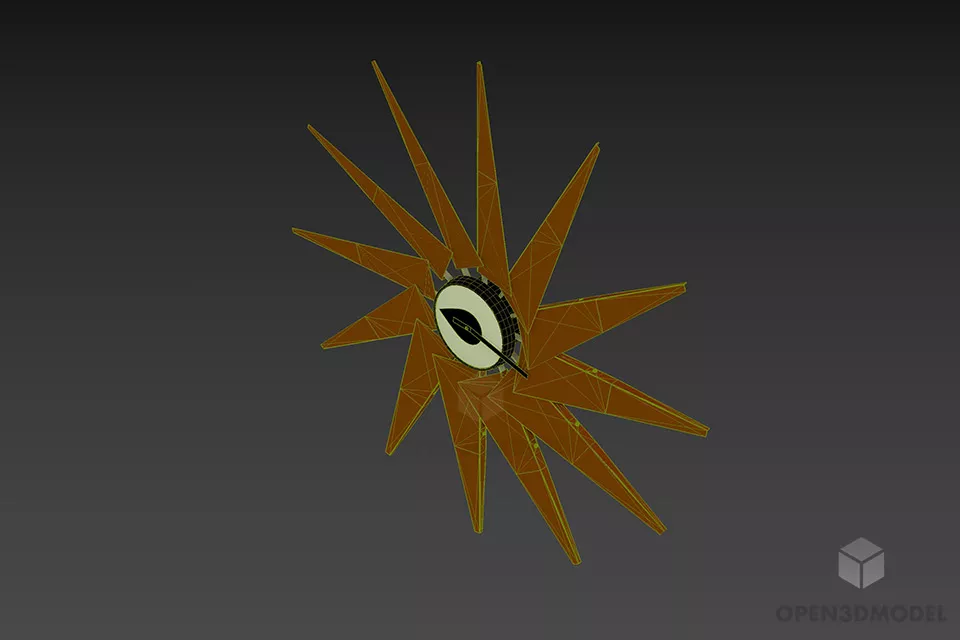 Round Clock Sun Shape, Creative Clock 3d model 2