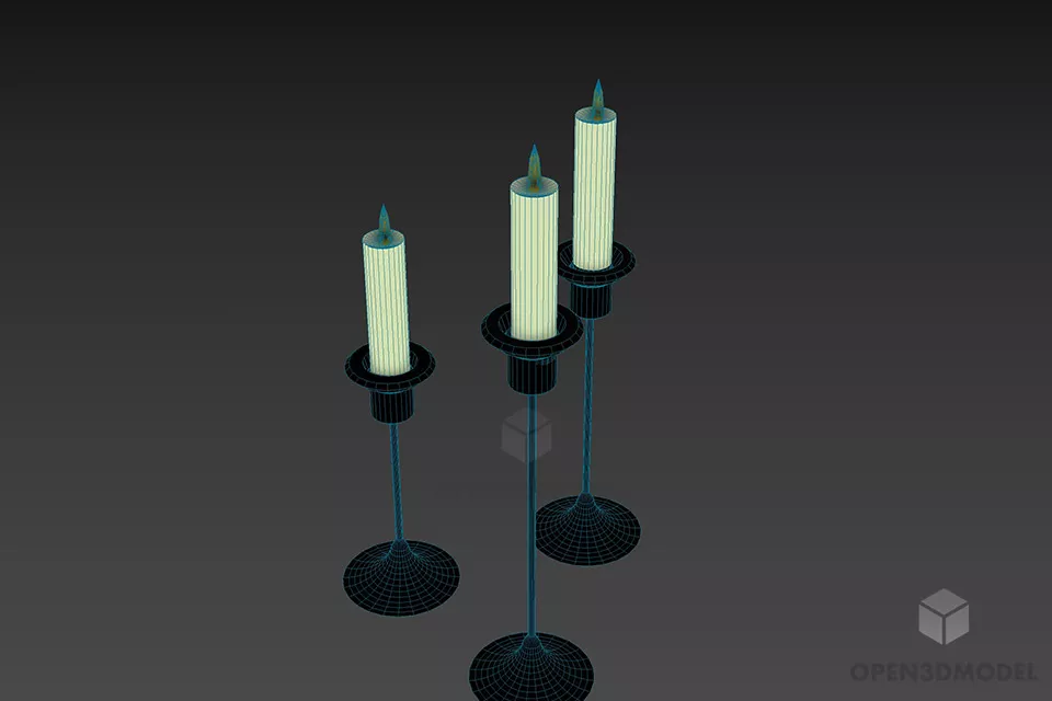 Candlesticks With Candle 3d model 2