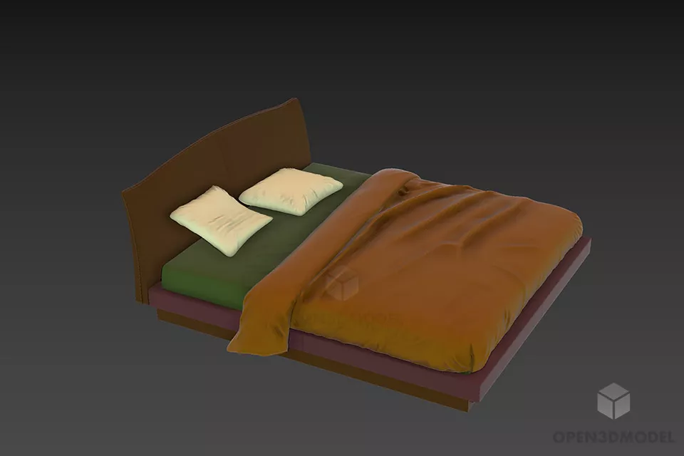 Double Bed With Mattress And Blanket 3d model
