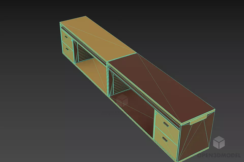 Ash Wooden Dual Locker With Drawers 3d model 2