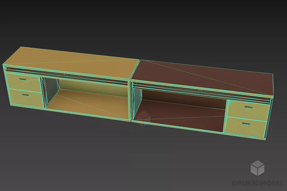Ash Wooden Dual Locker With Drawers 3d model 3