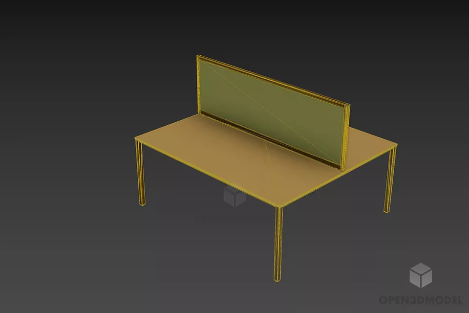 Ash Wooden Work Table With Divider 3d model 2