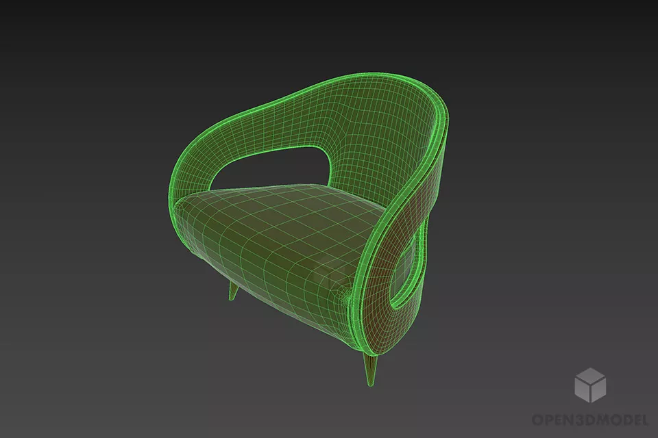 Curved Back Leather Armchair Turri 3d model 2