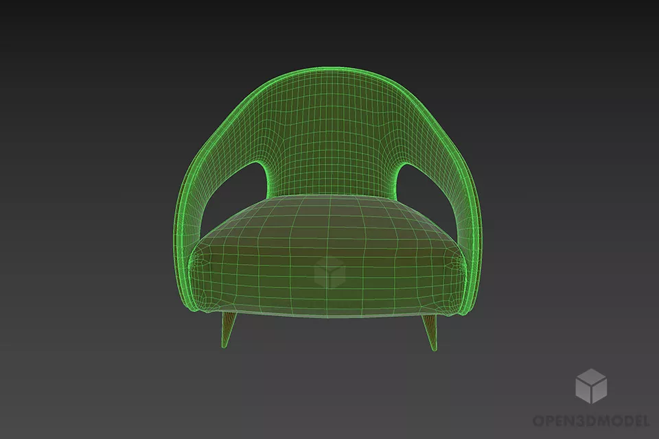 Curved Back Leather Armchair Turri 3d model 3