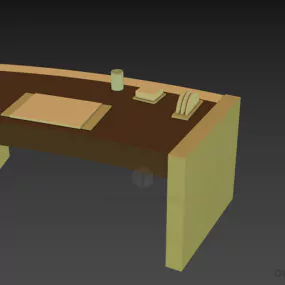 Curved Work Table With Tableware 3d model