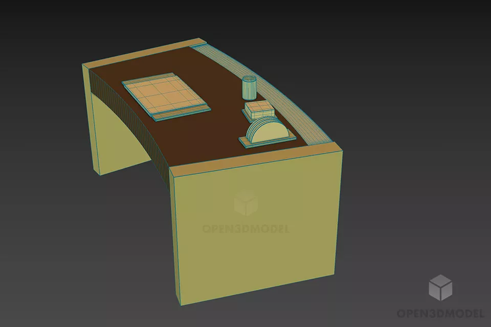 Curved Work Table With Tableware 3d model 3