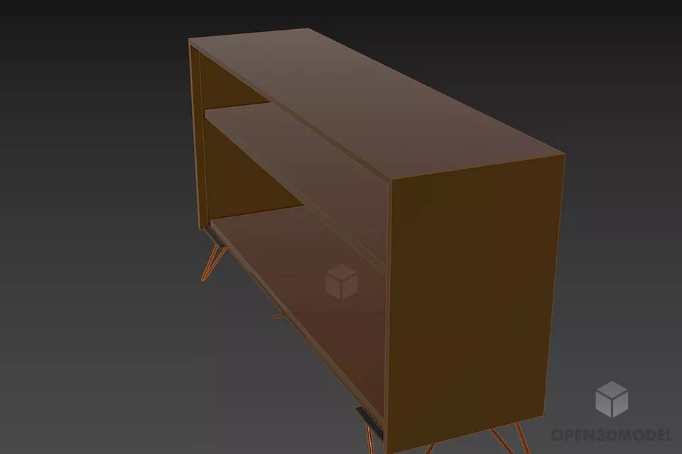 Modernism Rack Shelf Wooden With Steel Leg 3d model 2