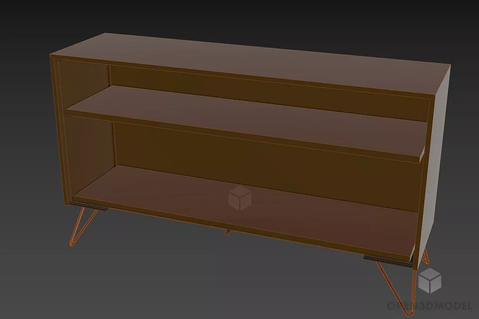 Modernism Rack Shelf Wooden With Steel Leg 3d model 3