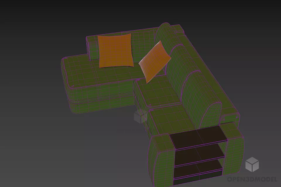 Corner Fabric Sofa With Pillow 3d model 2