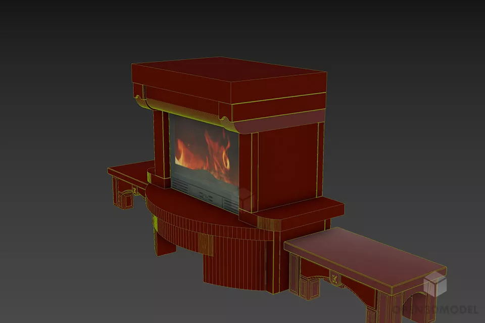 Marble Fireplace With Fire And Bench 3d model 2