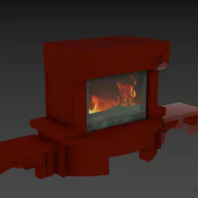 Marble Fireplace With Fire And Bench 3d model
