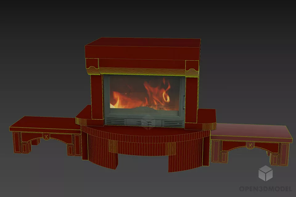 Marble Fireplace With Fire And Bench 3d model 3