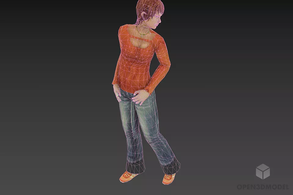 Stand Girl With Jean Pant 3d model 2