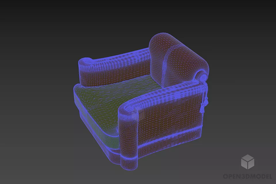 Fabric Vintage Armchair, Upholstered Furniture 3d model 2