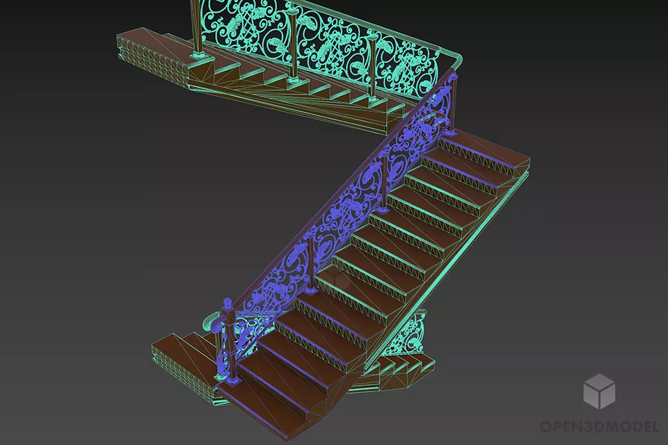 Staircase With Steel Handrails 3d model 2