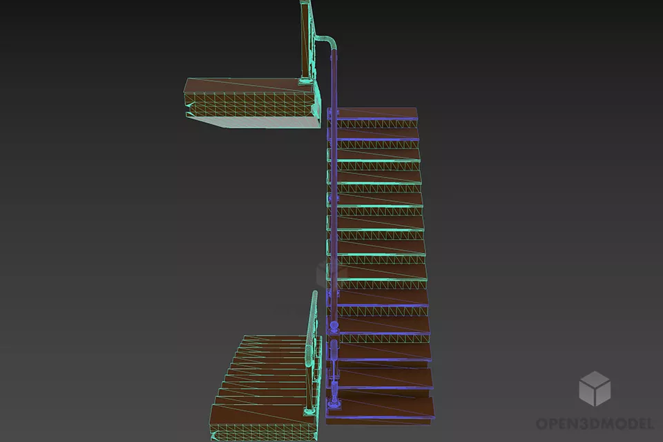 Staircase With Steel Handrails 3d model 3