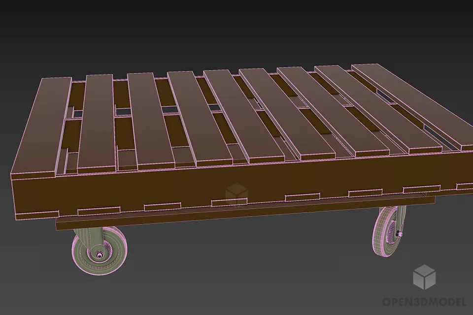 Wooden Pallet Table With Wheels 3d model 3