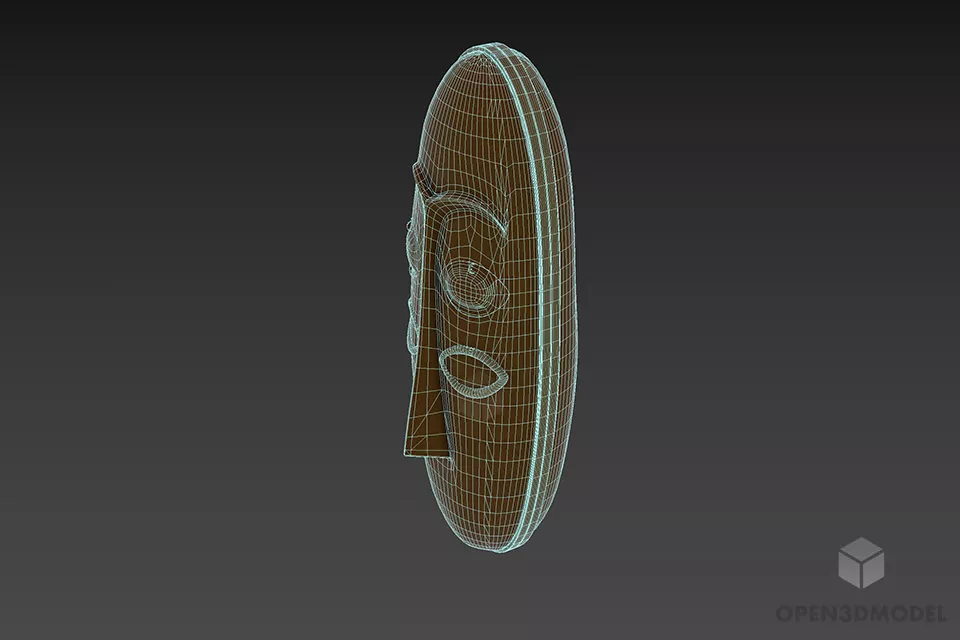 African Wooden Mask Oval Shape 3d model 2