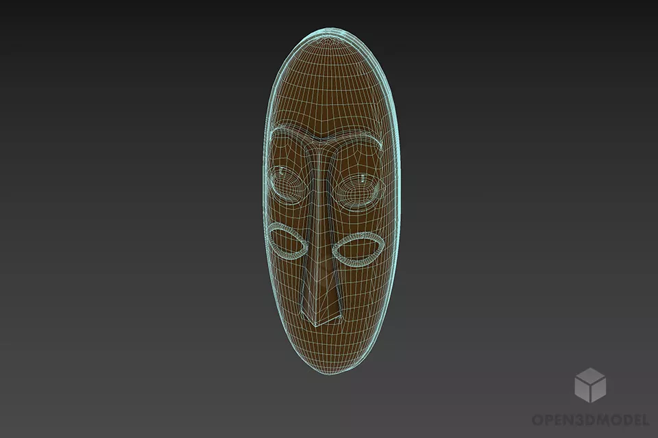 African Wooden Mask Oval Shape 3d model 3