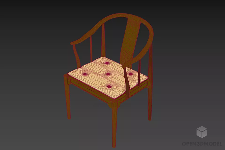 Chinese Modern Wood Armchair With Thin Upholstery 3d model 2