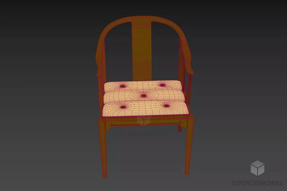 Chinese Modern Wood Armchair With Thin Upholstery 3d model 3