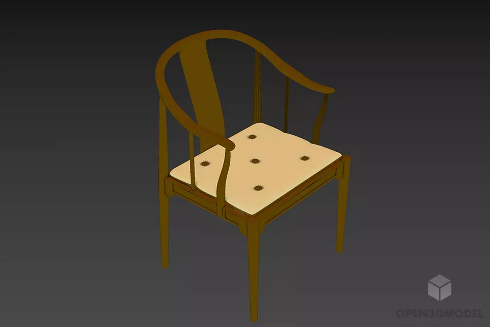 Restaurant Chair With Wooden Curved Back Frame 3d model