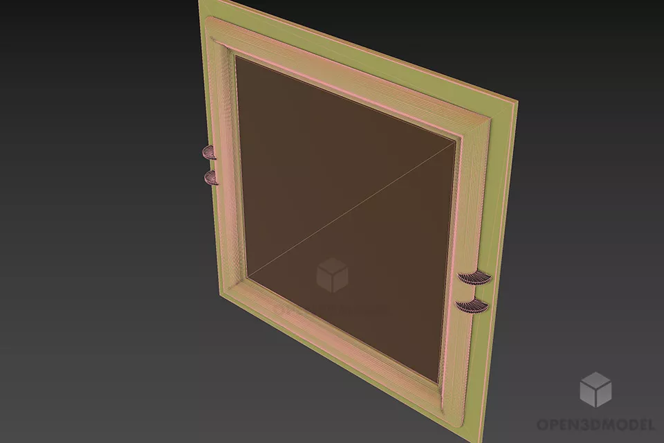 Wooden Frame Square Mirror 3d model 2
