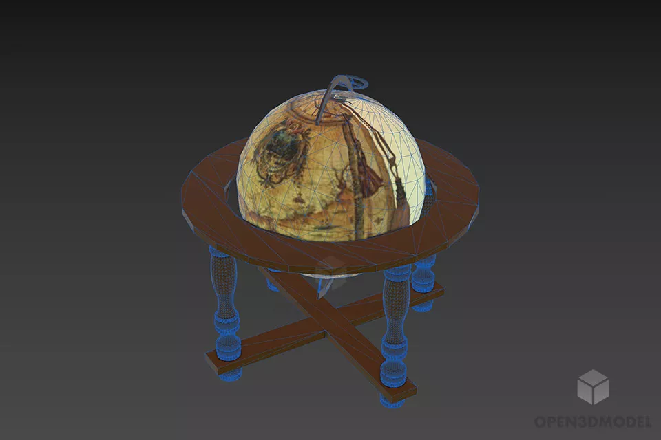 Vintage School Globe With Stand 3d model 2