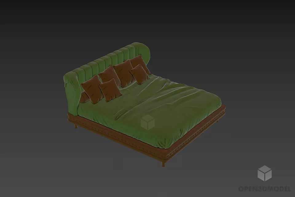 Hotel Double Bed With Wrinkled Blanket 3d model