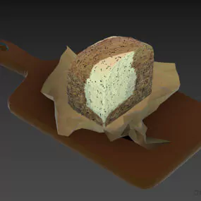 Bread On Wood Tray 3d model