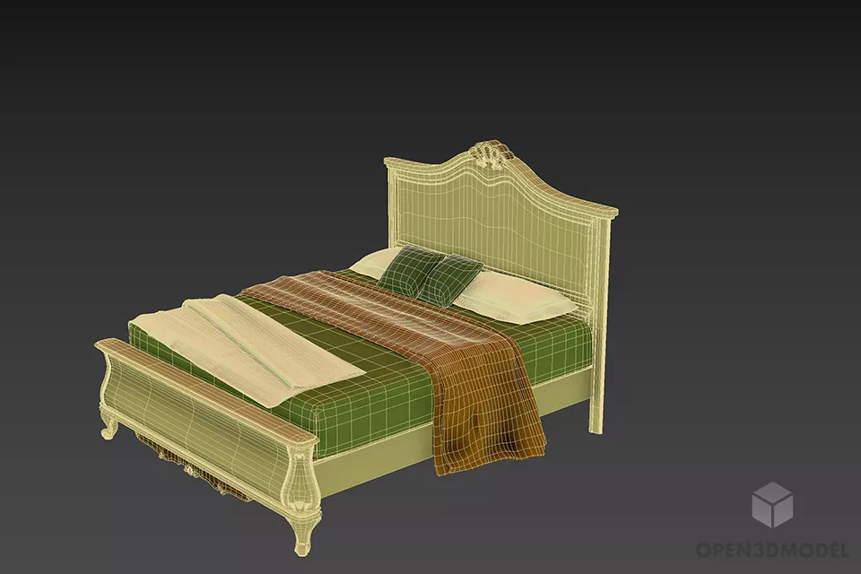 Hotel Antique Bed Tarba With Blanket 3d model 2