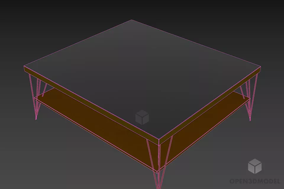 Glass Coffee Table Square Shape With Under Shelf 3d model 2