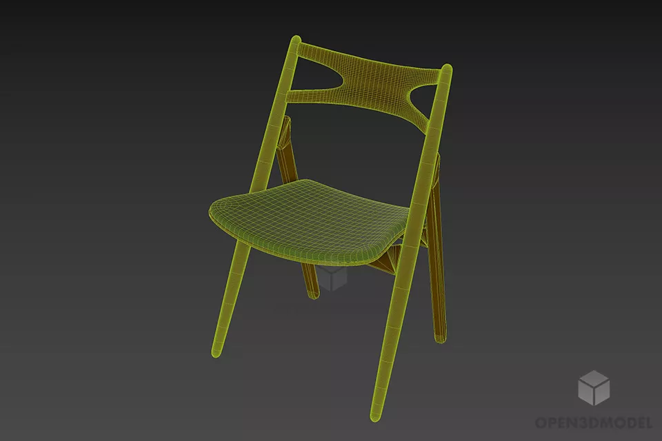 Wooden Foldable Chair Curved Back 3d model 2