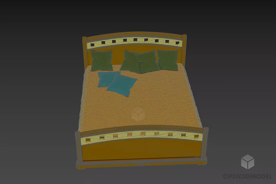 Double Bed With Curved Back And Pillows 3d model 3